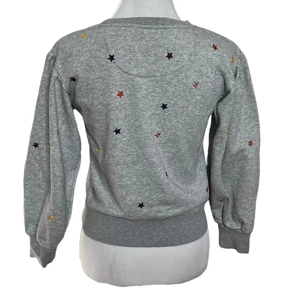 AG Adriano Goldschmied Girls Sweatshirt Medium Gray Puff Sleeve Embroidered Star